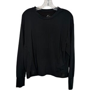 Nike Dri-FIT Long Sleeve Athletic Top Black Just Do It Women's Medium Workout